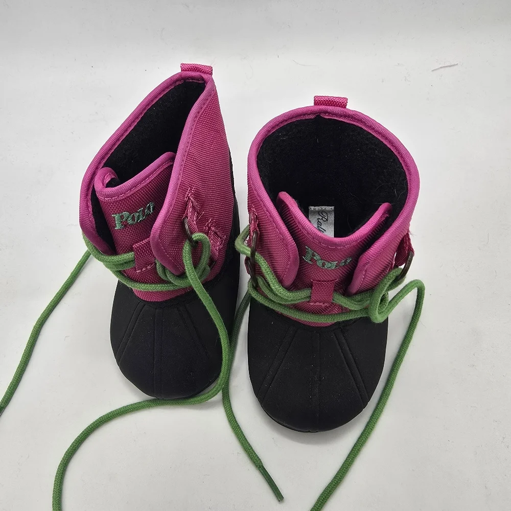 Ralph Lauren Baby Snow Boots | Black w/ Pink | Size USA 2 (4.7” Heel To Toe)